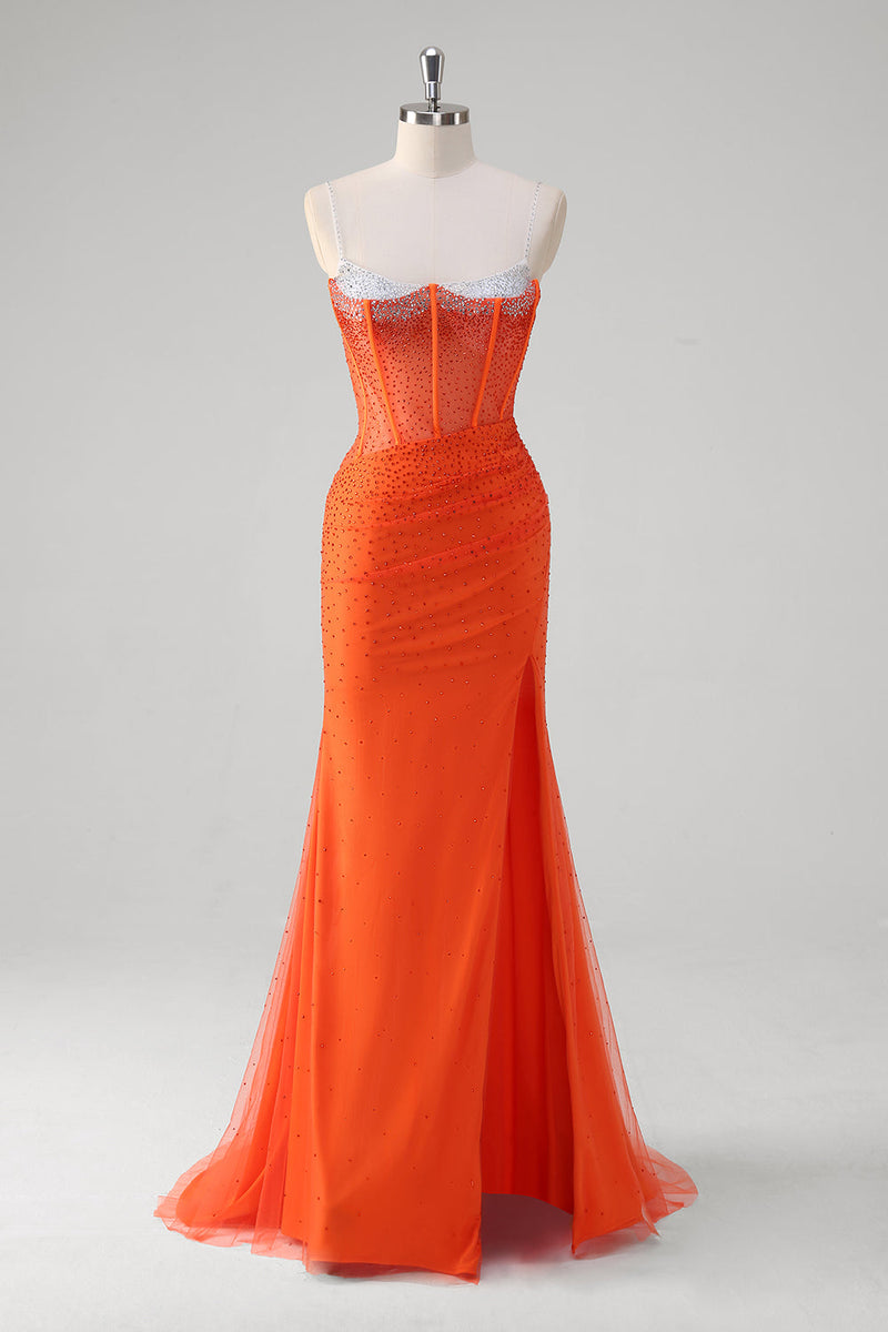 Load image into Gallery viewer, Sparkly Black Mermaid Corset Beaded Long Prom Dress with Slit