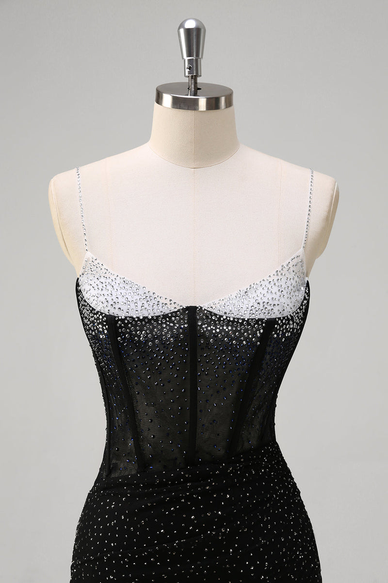 Load image into Gallery viewer, Sparkly Black Mermaid Corset Beaded Long Prom Dress with Slit