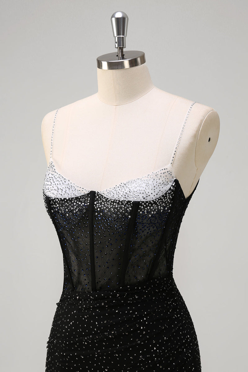 Load image into Gallery viewer, Sparkly Black Mermaid Corset Beaded Long Prom Dress with Slit