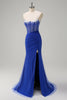Load image into Gallery viewer, Sparkly Black Mermaid Corset Beaded Long Prom Dress with Slit