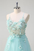 Load image into Gallery viewer, A Line Spaghetti Straps Green Sequin Prom Dress With 3D Flowers