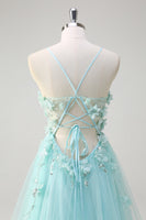 Load image into Gallery viewer, A Line Spaghetti Straps Green Sequin Prom Dress With 3D Flowers