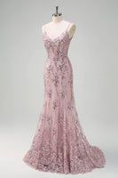 Load image into Gallery viewer, Sparkly Grey Pink Mermaid V Neck Sequined Prom Dress