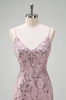 Load image into Gallery viewer, Sparkly Grey Pink Mermaid V Neck Sequined Prom Dress