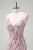 Load image into Gallery viewer, Sparkly Grey Pink Mermaid V Neck Sequined Prom Dress