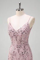 Load image into Gallery viewer, Sparkly Grey Pink Mermaid V Neck Sequined Prom Dress