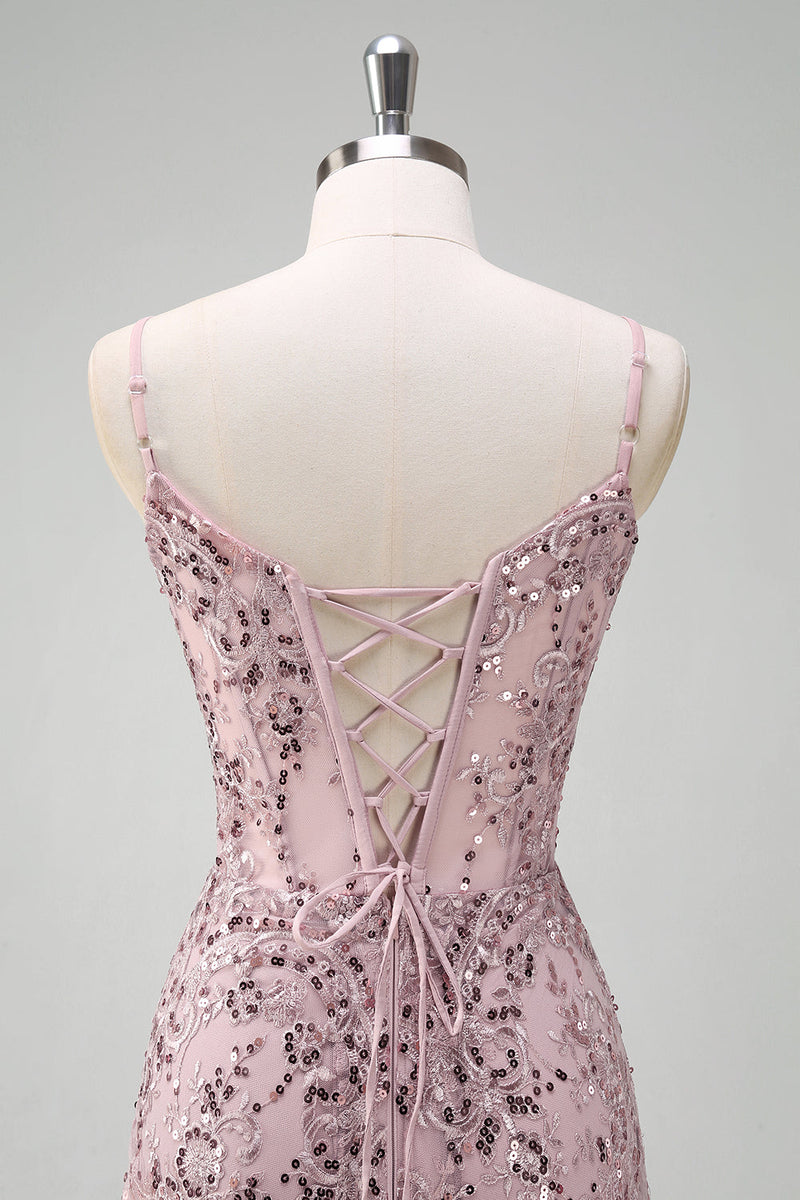 Load image into Gallery viewer, Sparkly Grey Pink Mermaid V Neck Sequined Prom Dress