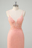 Load image into Gallery viewer, Orange Spaghetti Straps Mermaid Corset Sequined Prom Dress
