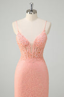 Load image into Gallery viewer, Orange Spaghetti Straps Mermaid Corset Sequined Prom Dress