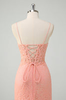 Load image into Gallery viewer, Orange Spaghetti Straps Mermaid Corset Sequined Prom Dress