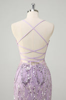 Load image into Gallery viewer, Mermaid Lilac Spaghetti Straps Corset Sequin Long Prom Dress