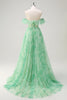 Load image into Gallery viewer, Green A Line Off The Shoulder Corset Ruffled Long Prom Dress