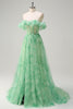 Load image into Gallery viewer, Green A Line Off The Shoulder Corset Ruffled Long Prom Dress
