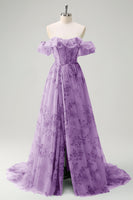 Load image into Gallery viewer, Green A Line Off The Shoulder Corset Ruffled Long Prom Dress