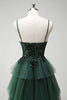 Load image into Gallery viewer, Sparkly Dark Green A Line Corset Long Prom Dress with Slit