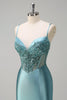 Load image into Gallery viewer, Grey Green Mermaid Corset Long Prom Dress with Slit