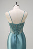 Load image into Gallery viewer, Grey Green Mermaid Corset Long Prom Dress with Slit