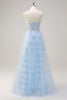 Load image into Gallery viewer, Light Blue A Line Tulle Tiered Long Corset Prom Dress