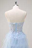 Load image into Gallery viewer, Light Blue A Line Tulle Tiered Long Corset Prom Dress
