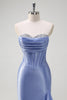 Load image into Gallery viewer, Sparkly Grey Blue Mermaid Strapless Corset Long Prom Dress