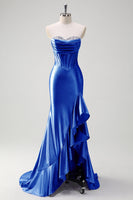 Load image into Gallery viewer, Sparkly Grey Blue Mermaid Strapless Corset Long Prom Dress