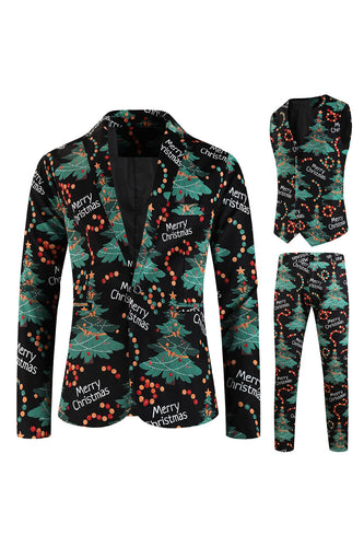 Merry Christmas Dark Green 3 Pieces Shawl Lapel Men's Christmas Party Suits