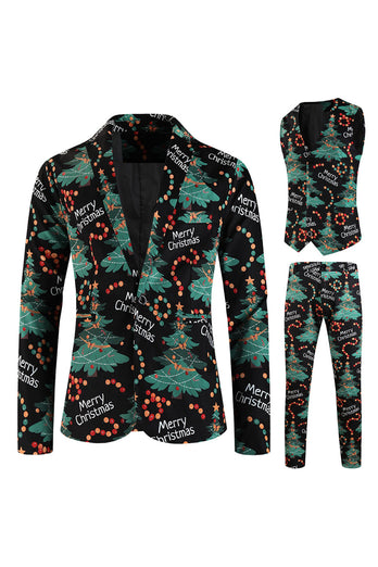Merry Christmas Dark Green 3 Pieces Shawl Lapel Men's Christmas Party Suits