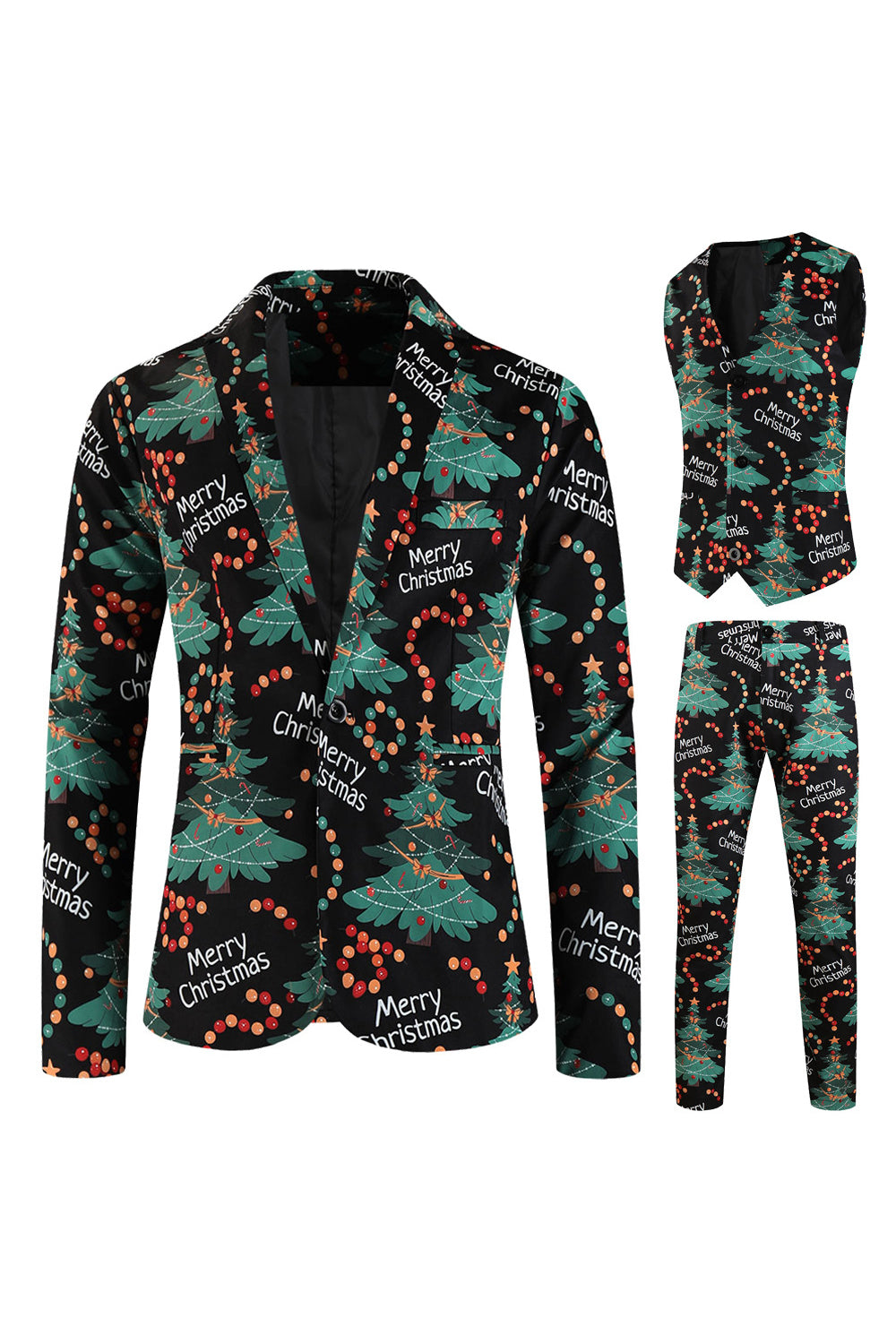 Merry Christmas Dark Green 3 Pieces Shawl Lapel Men's Christmas Party Suits