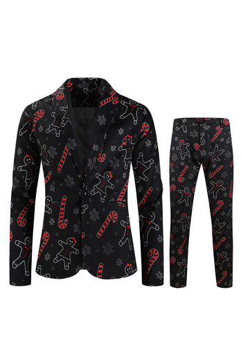 Zombie Man Cane Print Black Three Piece Men's Christmas Party Suit