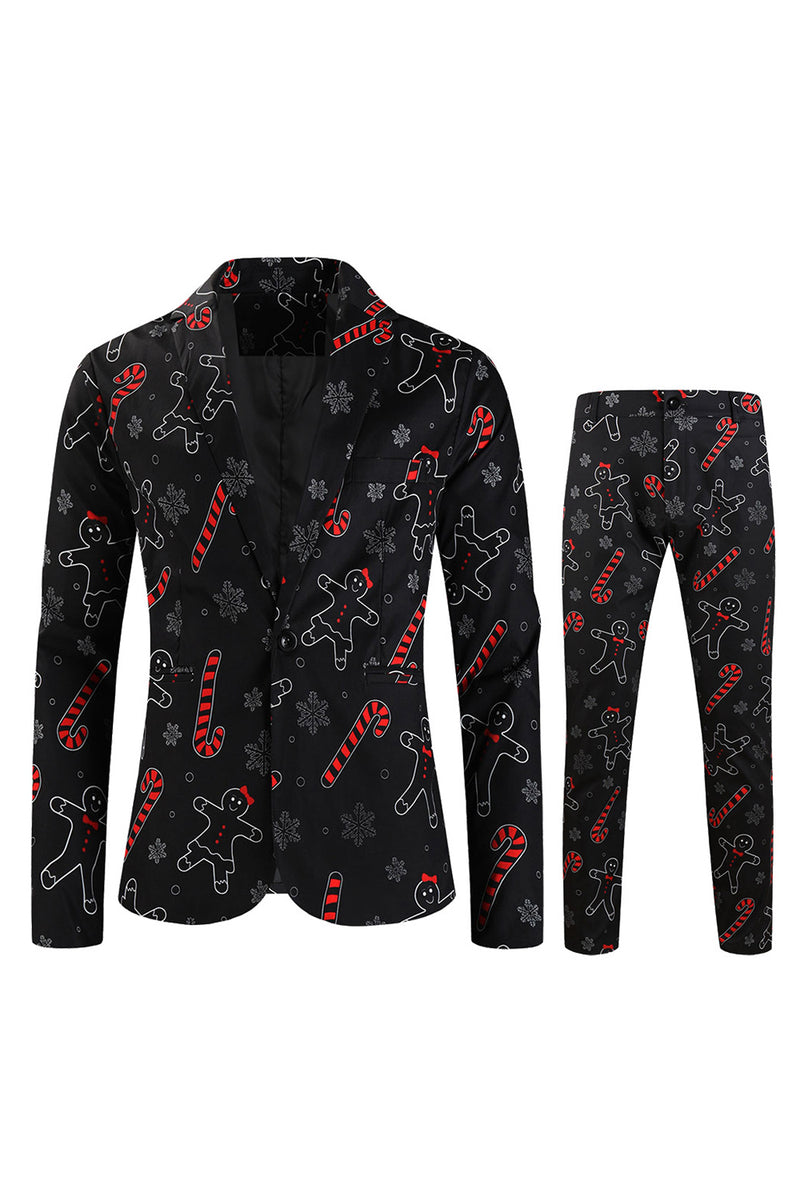Load image into Gallery viewer, Zombie Man Cane Print Black Three Piece Men&#39;s Christmas Party Suit