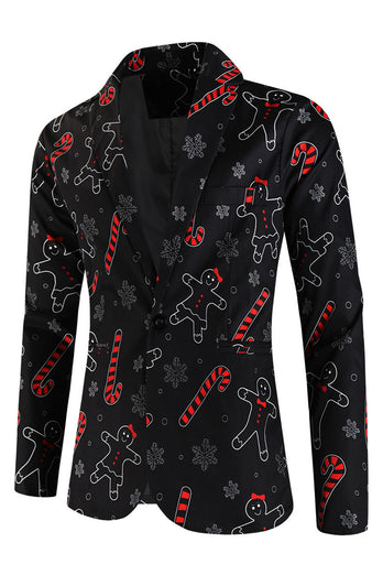 Zombie Man Cane Print Black Three Piece Men's Christmas Party Suit