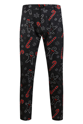 Zombie Man Cane Print Black Three Piece Men's Christmas Party Suit