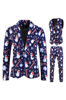 Load image into Gallery viewer, Navy Snowman Cane Print Three-piece Men&#39;s Christmas Party Suit