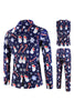Load image into Gallery viewer, Navy Snowman Cane Print Three-piece Men&#39;s Christmas Party Suit