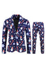 Load image into Gallery viewer, Navy Snowman Cane Print Three-piece Men&#39;s Christmas Party Suit
