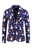 Load image into Gallery viewer, Navy Snowman Cane Print Three-piece Men&#39;s Christmas Party Suit