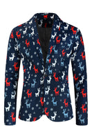 Load image into Gallery viewer, Dark Blue Single Button Reindeer Print 3 Piece Men&#39;s Christmas Suit