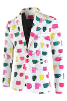 Load image into Gallery viewer, White 3 Pieces Cup Print Notched Lapel Men&#39;s Christmas Suit