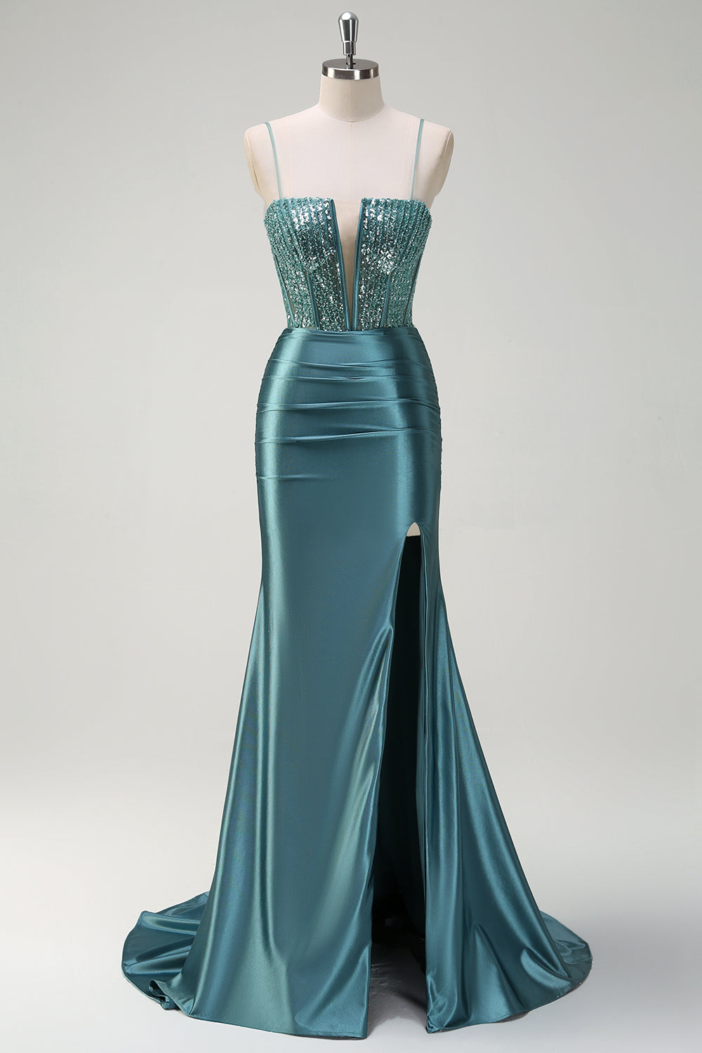 Dusty Green Mermaid Spaghetti Straps Long Prom Dress