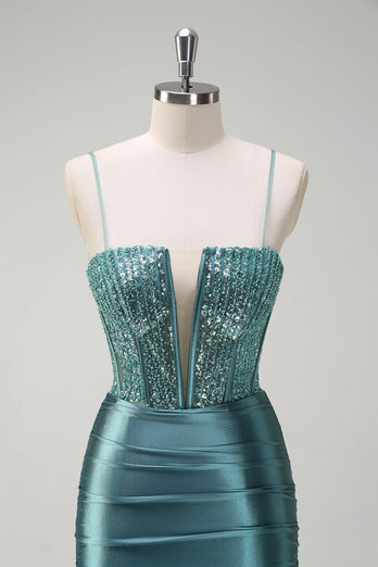 Dusty Green Mermaid Spaghetti Straps Long Prom Dress
