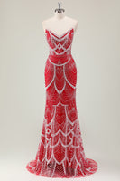 Load image into Gallery viewer, Dark Green Mermaid Strapless Sequins Corset Prom Dress