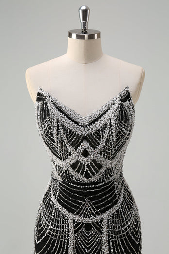Dark Green Mermaid Strapless Sequins Corset Prom Dress