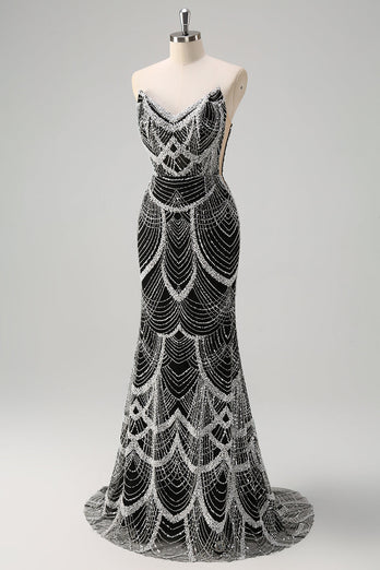 Dark Green Mermaid Strapless Sequins Corset Prom Dress