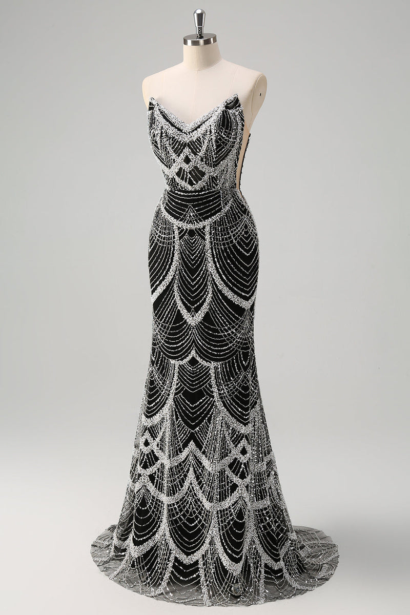 Load image into Gallery viewer, Dark Green Mermaid Strapless Sequins Corset Prom Dress