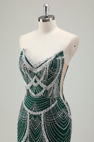 Load image into Gallery viewer, Dark Green Mermaid Strapless Sequins Corset Prom Dress