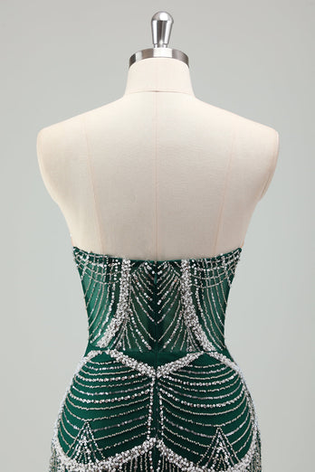 Dark Green Mermaid Strapless Sequins Corset Prom Dress