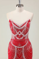 Load image into Gallery viewer, Dark Green Mermaid Strapless Sequins Corset Prom Dress