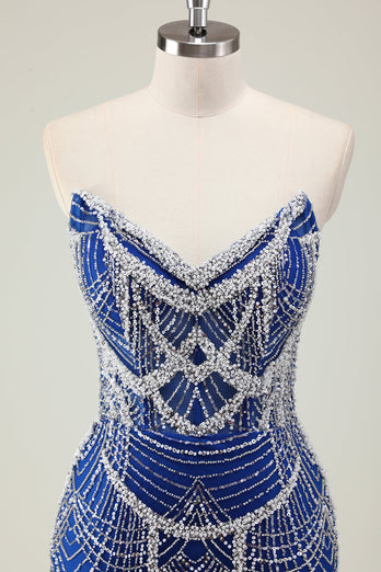 Dark Green Mermaid Strapless Sequins Corset Prom Dress