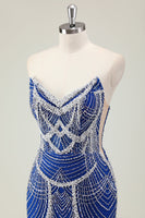 Load image into Gallery viewer, Dark Green Mermaid Strapless Sequins Corset Prom Dress