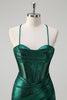 Load image into Gallery viewer, Glitter Dark Green Mermaid Corset Ruched Metallic Prom Dress